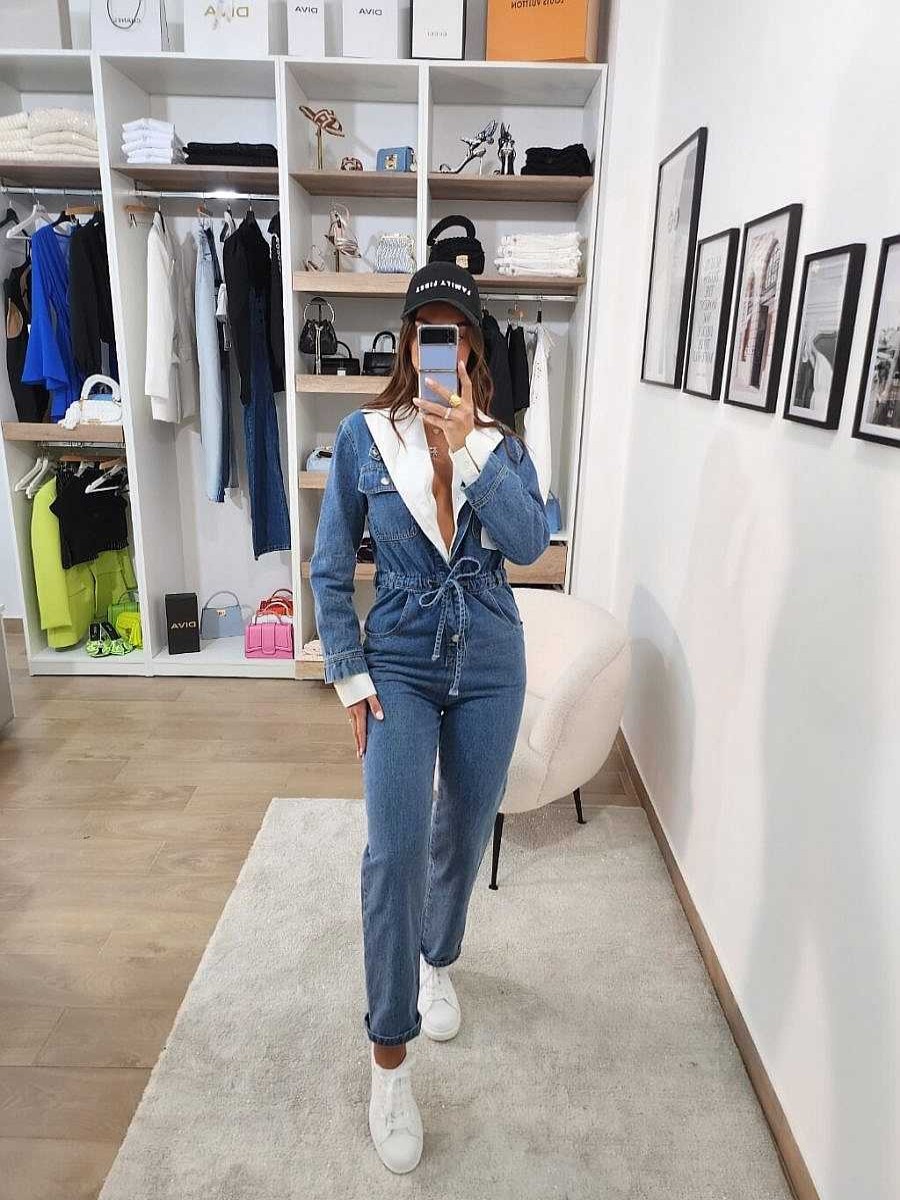 Abbigliamento Diva Calzature | Jumpsuit Denim A Contrasto W8359 Denim-Scuro