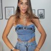 Abbigliamento Diva Calzature | Crop Top Cinta Al Petto 9612 Denim