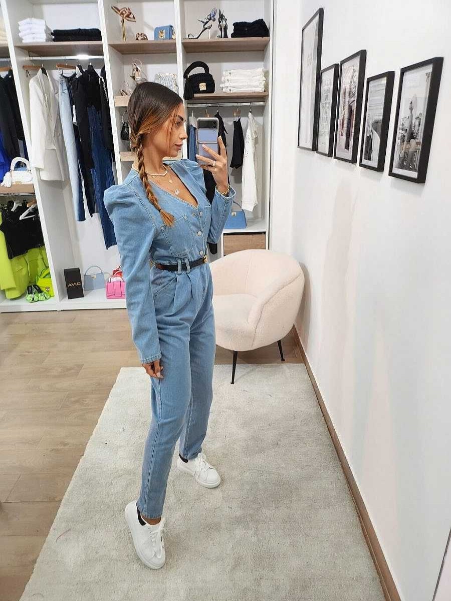 Abbigliamento Diva Calzature | Jumpsuit Denim Scollo A V Cb2106 Denim-Chiaro