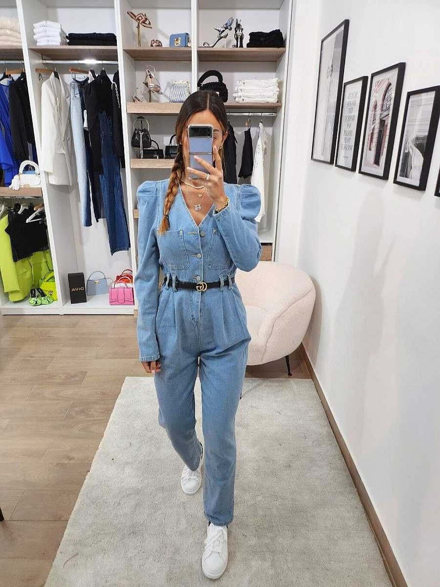 Abbigliamento Diva Calzature | Jumpsuit Denim Scollo A V Cb2106 Denim-Chiaro