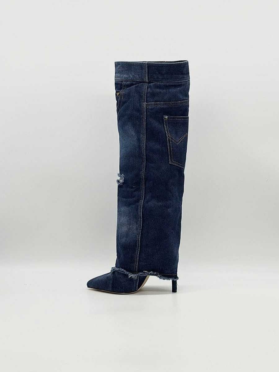 Calzature Diva Calzature Stivali Tacco Alto | Stivali Risvolto Denim Sn998-103