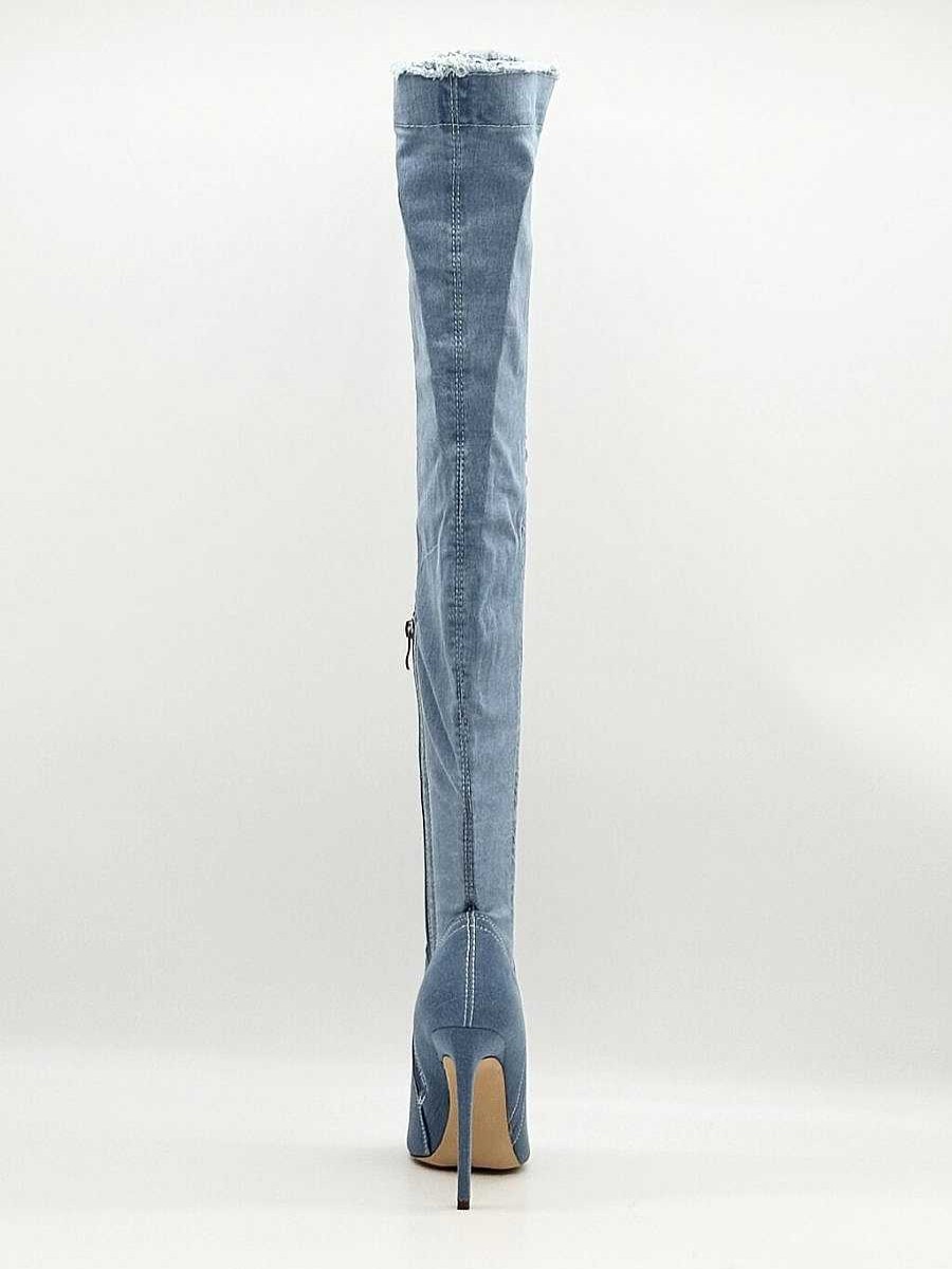 Calzature Diva Calzature Stivali Tacco Alto | Stivali Denim Gambale Alto K914 Denim-Chiaro